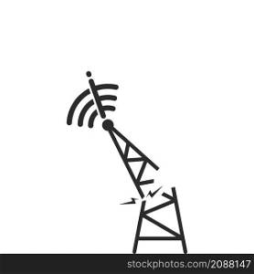 signal tower collapsed,icon of no signal illustration design web