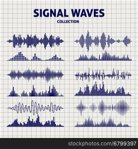 Signal waves sketch icons. Signal waves sketch on notebook page background vector illustration