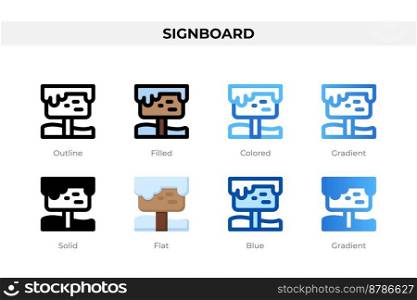 Signboard icons in different style. Signboard icons set. Holiday symbol. Different style icons set. Vector illustration