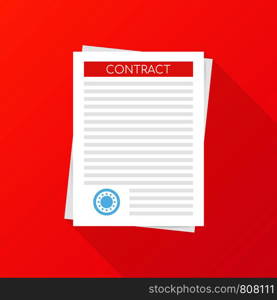 Signed paper deal contract icon agreement pen on desk flat business. Vector stock illustration.