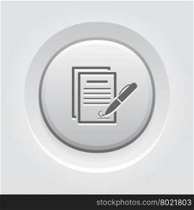 Signing Contract Icon. Business Concept. Signing Contract Icon. Business Concept. Grey Button Design
