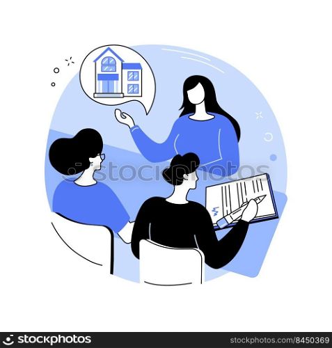 Signing contract isolated cartoon vector illustrations. Young couple buying property, sign documents for the real estate purchase in brokerage firm office, successful deal vector cartoon.. Signing contract isolated cartoon vector illustrations.