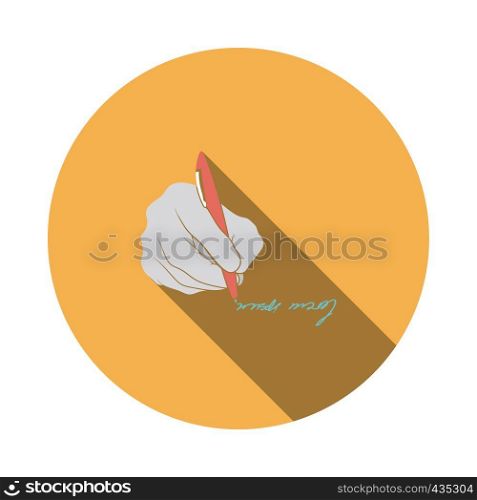 Signing hand icon. Flat Design Circle With Long Shadow. Vector Illustration.