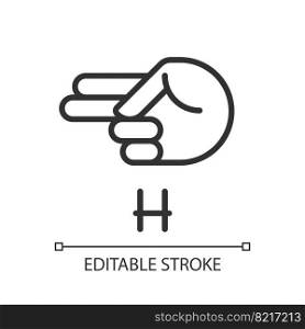 Signing letter H in ASL pixel perfect linear icon. Communication system for people with deafness. Thin line illustration. Contour symbol. Vector outline drawing. Editable stroke. Arial font used. Signing letter H in ASL pixel perfect linear icon