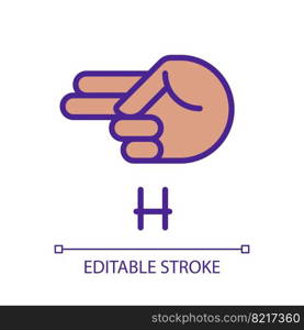 Signing letter H in ASL pixel perfect RGB color icon. Communication system for people with deafness. Isolated vector illustration. Simple filled line drawing. Editable stroke. Arial font used. Signing letter H in ASL pixel perfect RGB color icon