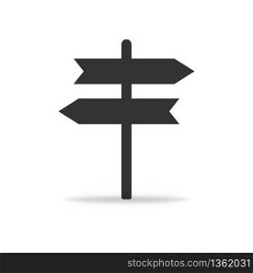 Signpost on the road with shadow. Road sign to find way. Navigation icon at crossroad. Information icon. Vector EPS 10.