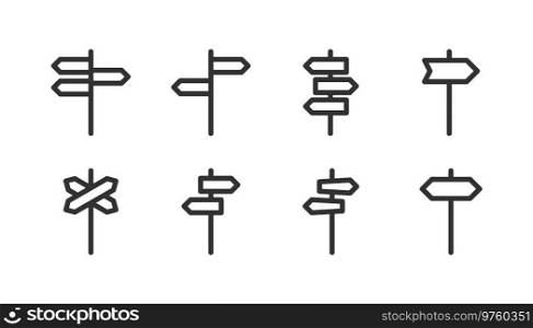 Signpost outline icon set, path direction arrow, route pointer, simple outline flat style vector illustration.