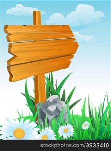 Signpost. wooden sign boards on meadow. Vector illustration. wooden sign boards