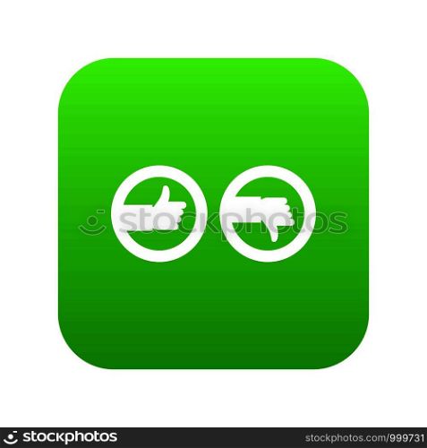 Signs hand up and down icon digital green for any design isolated on white vector illustration. Signs hand up and down icon digital green