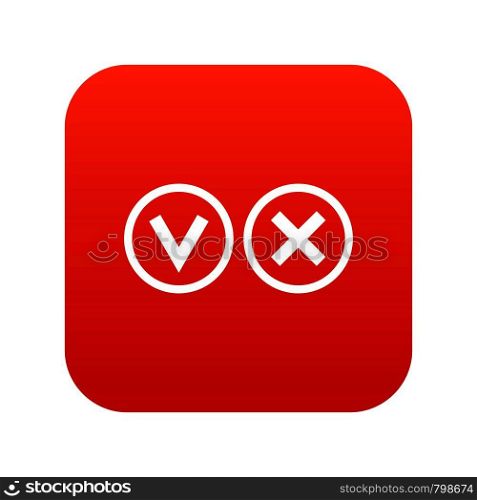 Signs of choice of tick and cross icon digital red for any design isolated on white vector illustration. Signs of choice of tick and cross icon digital red