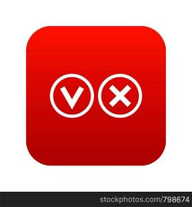 Signs of choice of tick and cross icon digital red for any design isolated on white vector illustration. Signs of choice of tick and cross icon digital red