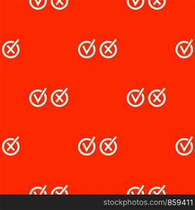 Signs of choice of tick and cross in circles pattern repeat seamless in orange color for any design. Vector geometric illustration. Signs of choice of tick and cross in circles pattern seamless