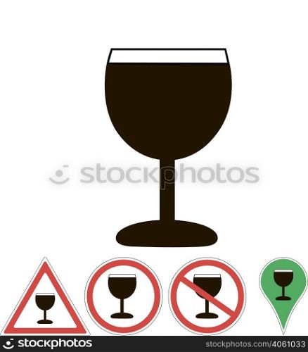 signs wine glasson white. wine glass
