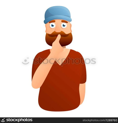 Silence bearded man icon. Cartoon of silence bearded man vector icon for web design isolated on white background. Silence bearded man icon, cartoon style