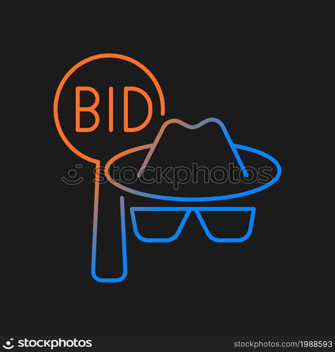 Silent auction gradient vector icon for dark theme. Fundraising. Anonymous attendees. Bidding sheet. Charity occasion. Thin line color symbol. Modern style pictogram. Vector isolated outline drawing. Silent auction gradient vector icon for dark theme