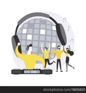 Silent disco abstract concept vector illustration. Headphones party, quiet rave trend, silent disco equipment rental, music listening experience, club event, DJ set streaming abstract metaphor.. Silent disco abstract concept vector illustration.