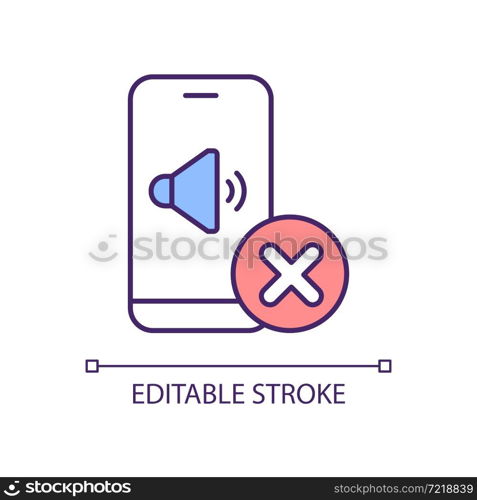 Silent mode RGB color icon. Soundless option. Quite ringtone. Turn off mobile phone sound. Noiseless speaker. Smartphone settings. Isolated vector illustration. Simple filled line drawing. Silent mode RGB color icon