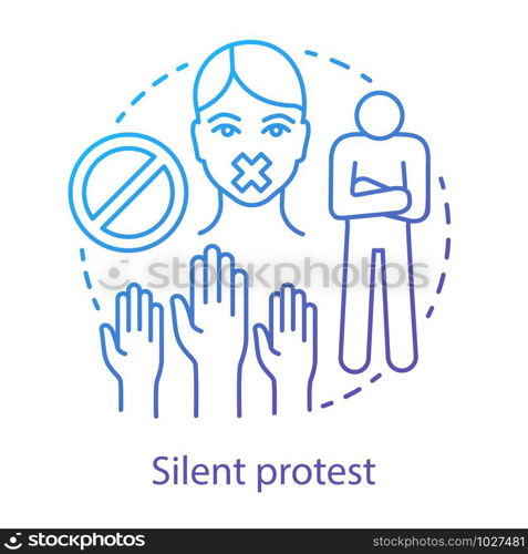 Silent protest concept icon. Civil disobedience, nonviolent resistance, boycott idea thin line illustration. Raised hands, stop sign, protester with taped mouth vector isolated outline drawing