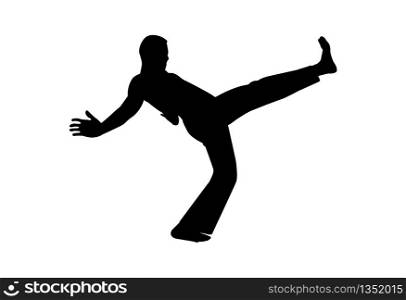 Silhouette a man with Capoeira Chapa or Push Kick