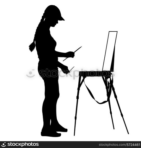 Silhouette, artist at work on a white background, vector illustration.