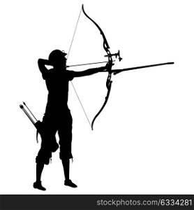 Silhouette attractive female archer bending a bow and aiming in the target. Silhouette attractive female archer bending a bow and aiming in the target.