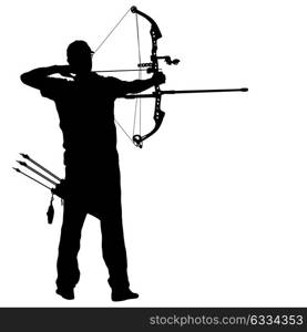 Silhouette attractive male archer bending a bow and aiming in the target. Silhouette attractive male archer bending a bow and aiming in the target.