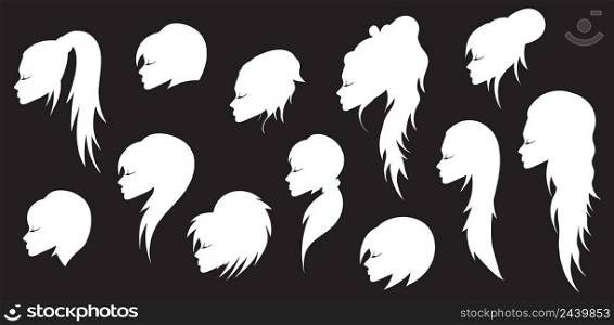 Silhouette avatar beautiful girls with different hairstyles set collection. Vector illustration.