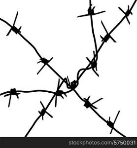 Silhouette barbed wires on a white background. Vector illustration.