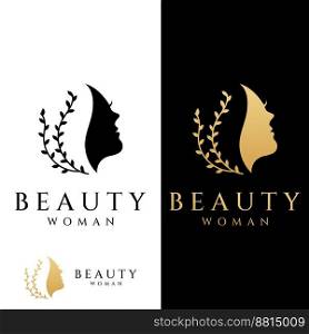 Silhouette beautiful woman face with leaves, logo for women&rsquo;s salon and skincare.