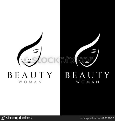 Silhouette beautiful woman face with leaves, logo for women’s salon and skincare.