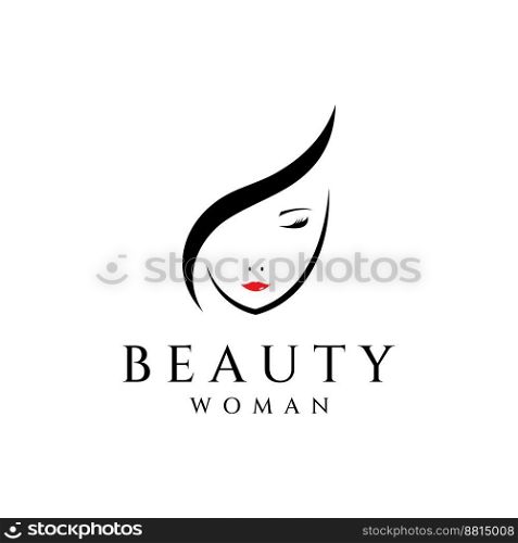 Silhouette beautiful woman face with leaves, logo for women’s salon and skincare.