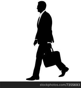 Silhouette businessman man in suit with tie with a briefcase on a white background.. Silhouette businessman man in suit with tie with a briefcase on a white background