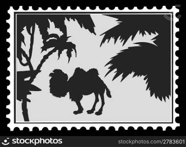 silhouette camel on postage stamps, vector illustration
