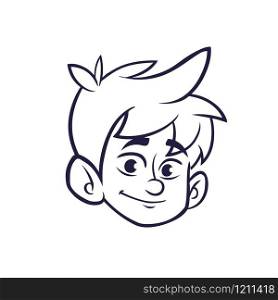 Silhouette cartoon head of little boy. Outlined vector illustration. Cartoon little boy head smile