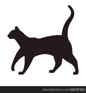 Silhouette cat. Kitty in a walking position. Black shape of graceful feline. Vector pretty pussycat for design, logo, cut element, emblem.. Silhouette cat in a walking position.