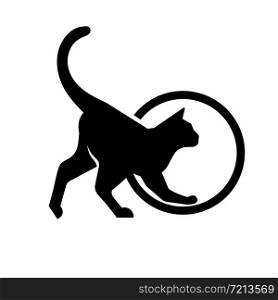 silhouette cat playing pose logo vector illustration