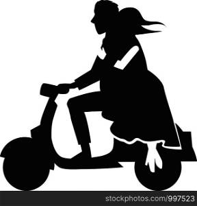 silhouette couple over a motorcycle. illustration. silhouette couple over a motorcycle