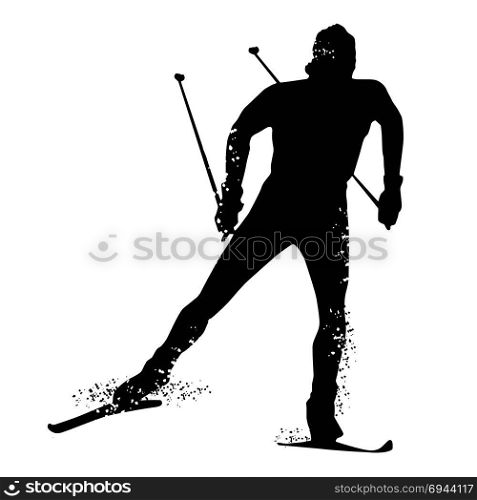 Silhouette cross country skiing isolated on white background. Vector illustrations