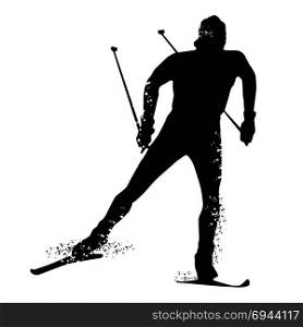 Silhouette cross country skiing isolated on white background. Vector illustrations