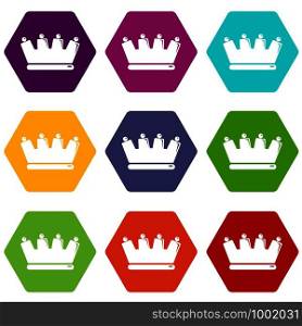 Silhouette crown icons 9 set coloful isolated on white for web. Silhouette crown icons set 9 vector
