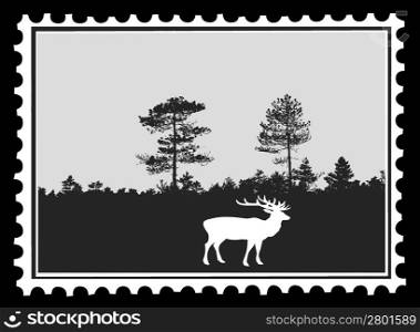 silhouette deer on postage stamps, vector illustration