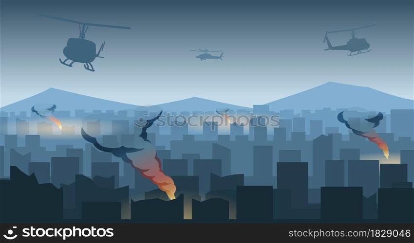 Silhouette design of war in the middle of city,vector illustration