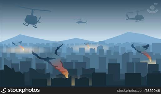 Silhouette design of war in the middle of city,vector illustration