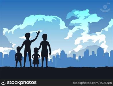 silhouette design of warm family standing in park,vector illustration
