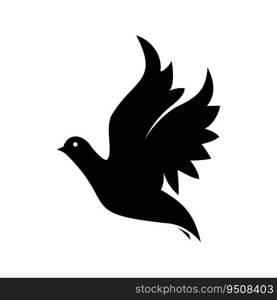 Silhouette flying dove on white background