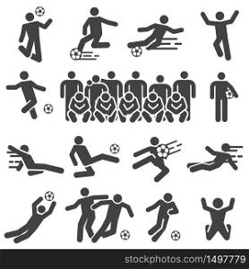 Silhouette football and soccer action shots vector set. Team players photo.