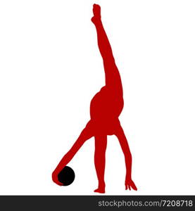 Silhouette girl gymnast with the ball on white background.. Silhouette girl gymnast with the ball on white background