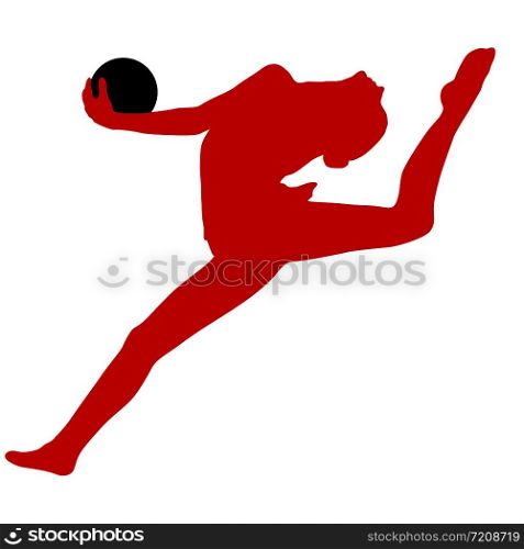 Silhouette girl gymnast with the ball on white background.. Silhouette girl gymnast with the ball on white background