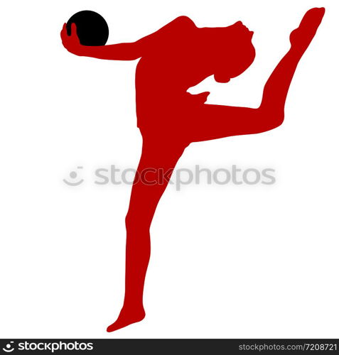 Silhouette girl gymnast with the ball on white background.. Silhouette girl gymnast with the ball on white background