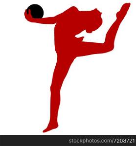 Silhouette girl gymnast with the ball on white background.. Silhouette girl gymnast with the ball on white background